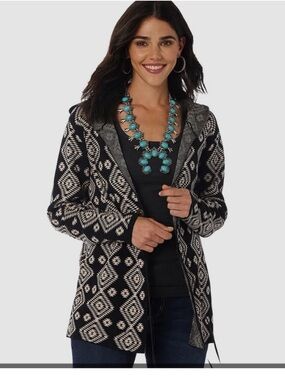 Wrangler Black & Cream Geometric Tie-Front Cardigan